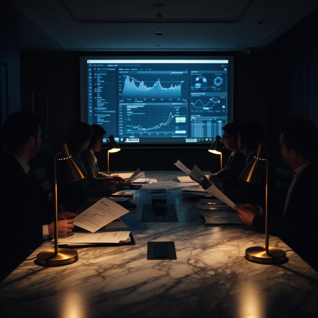 Executive team collaboration in a boardroom
